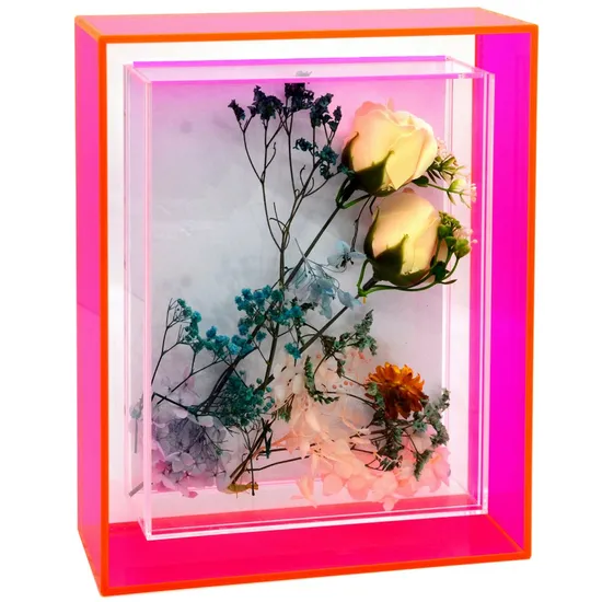 Acrylic Shadow Box Frame 8X10 Picture Frame Memorial Display Shadow Box with Door for Flowers, Neon Pink 