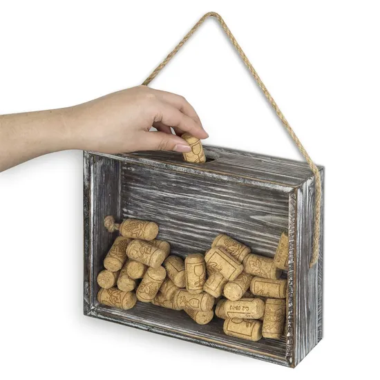 Wall Mounted Torched Wood Wine Cork Holder Decorative Shadow Box 