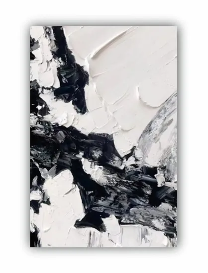 Handmade Black and White Heavy Textured Abstract Oil Painting on Canvas 3D Wall Art 