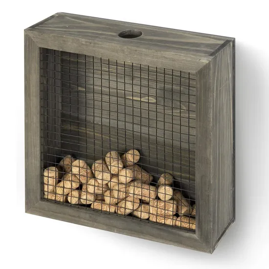 Vintage Gray Wood Wine Cork Holder Hanging Shadow Box 