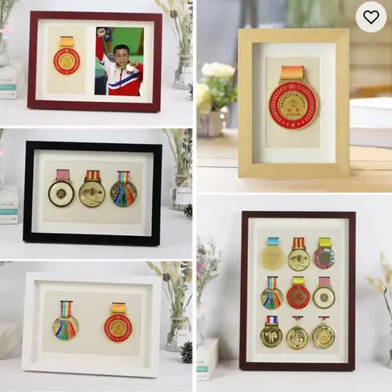 Custom Wholesales A3 A4 Size Medal Photo Display Case Photo Frame Wall Hanging or Free Standing Medal Display Shadow Box for Marathon Runner Race Winner Awards 