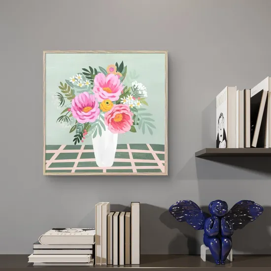 Wooden Framed Beige Boho Abstract Canvas Wall Art for Living Room, Large Canvas Modern Painting Minimalist for Home Decor 